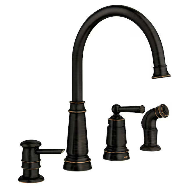 Moen Edison Mediterranean Bronze Single Handle Deck-Mount Handle Commercial/Residential High-Arc Kitchen Faucet, (Soap Dispenser Included) ( Side Sprayer Included ), 87042BRB, 672126 *JR2503