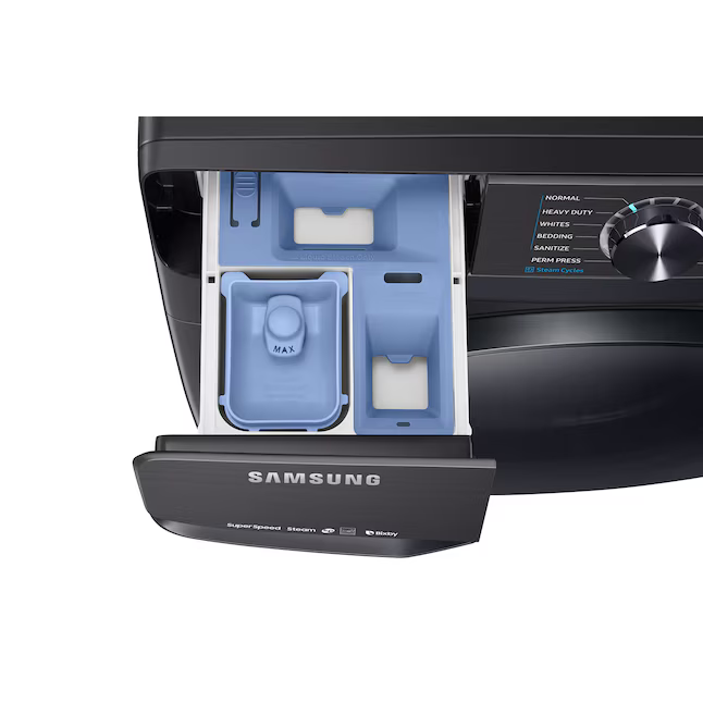 Samsung Smart 5-cu ft High Efficiency Stackable Steam Cycle Smart Front-Load Washer (Fingerprint Resistant Black Stainless Steel) ENERGY STAR