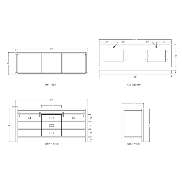 Florence 72-inch Double Sink Vanity in White with Custom Quartz Top, VV372W-CQTSQ, Retail: $2,099.95, FINAL PRICE: $1,299.99 + TAX
