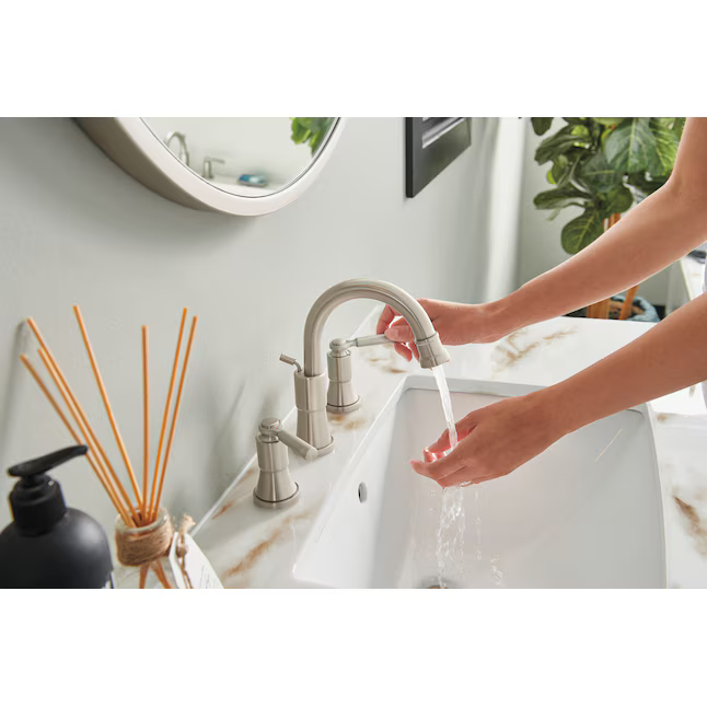 Peerless Westchester Brushed Nickel Widespread 2-handle WaterSense Mid-arc Residential Handle Bathroom Sink Faucet with Drain, P3523LF-BN, 2738742 *JR2503