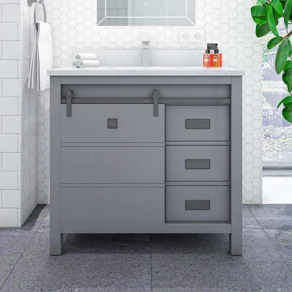 Florence 36-inch Gray Single Sink Bathroom Vanity with Carrara White Marble Top, VV336G-TV336S, Retail: $1,399.95, CLEARANCE PRICE: $599.99 + TAX