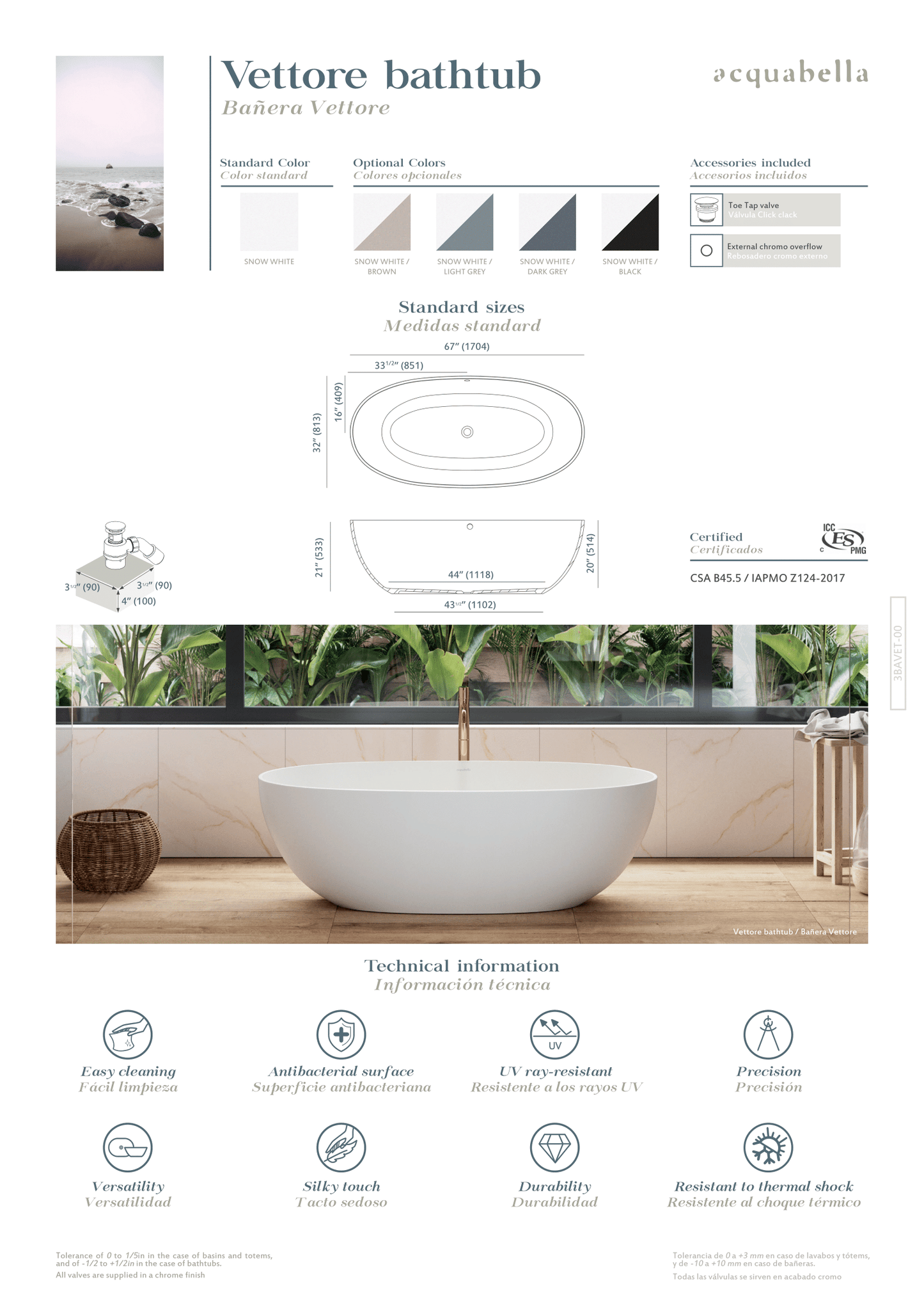 Acquabella Vettore Center Drain 67x32 Freestanding Bathtub in Snow White and Light Grey, VTB6732MLW, $10,000.00, FINAL PRICE: $1,499.99 + TAX