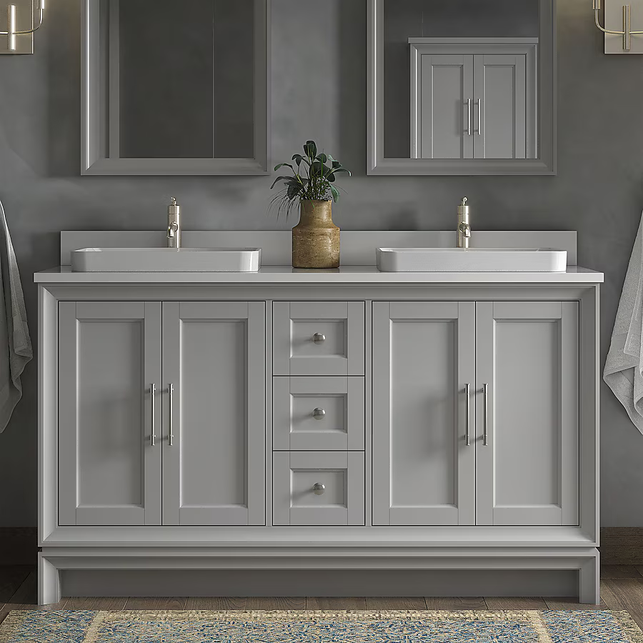 Ellen DeGeneres Anaheim 60-in Light Gray Vanity with Semi-Recessed Engineered Carrara Marble Top, 1580VA-60-242-925-SR, FINAL PRICE: $899.99 + Tax