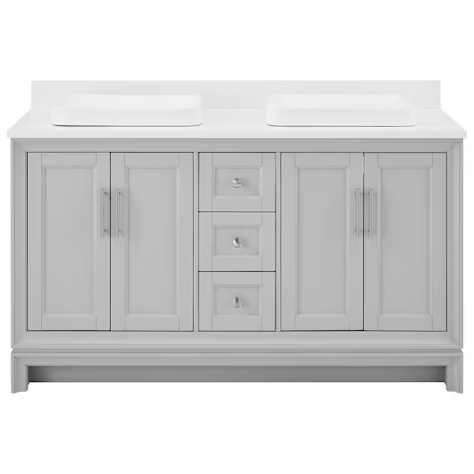 Ellen DeGeneres Anaheim 60-in Light Gray Vanity with Semi-Recessed Engineered Carrara Marble Top, 1580VA-60-242-925-SR, FINAL PRICE: $899.99 + Tax