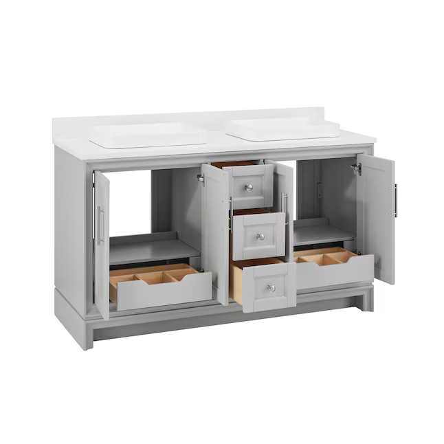 Ellen DeGeneres Anaheim 60-in Light Gray Vanity with Semi-Recessed Engineered Carrara Marble Top, 1580VA-60-242-925-SR, FINAL PRICE: $899.99 + Tax