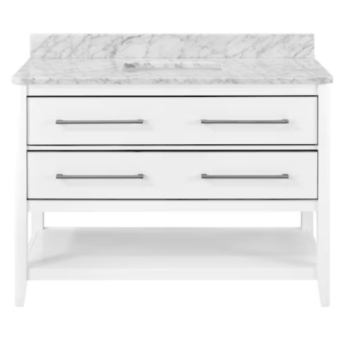 Ellen DeGeneres Lynnmere 48-in White Undermount Single Sink Bathroom Vanity with Natural Carrara Marble Top, 1549VA-48-201-900-UM, FINAL PRICE: $699.99 + Tax