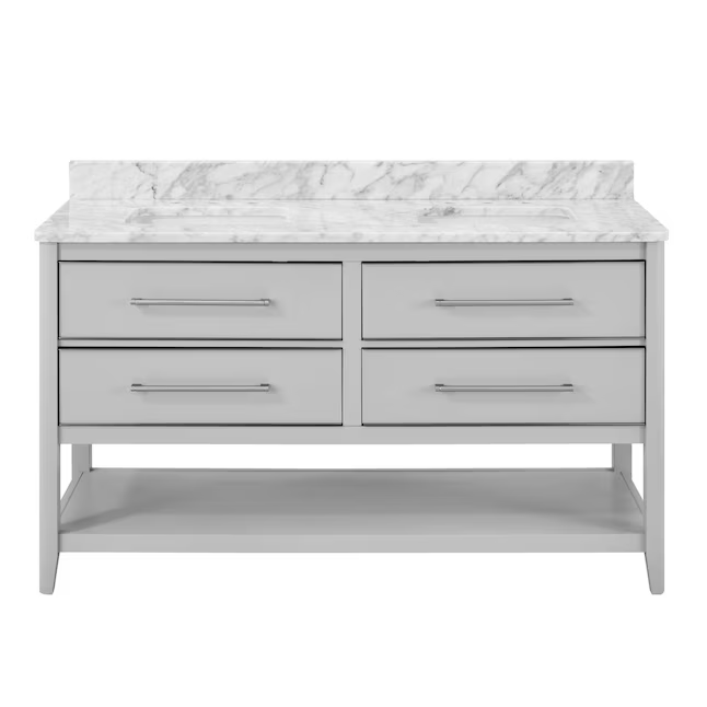 Ellen DeGeneres Lynnmere 60-in Light Gray Undermount Double Sink Bathroom Vanity with Carrara Natural Marble Top, 1549VA-60-242-900-UM, FINAL PRICE: $929.99 + Tax