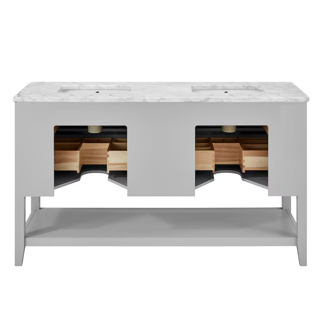 Ellen DeGeneres Lynnmere 60-in Light Gray Undermount Double Sink Bathroom Vanity with Carrara Natural Marble Top, 1549VA-60-242-900-UM, FINAL PRICE: $929.99 + Tax