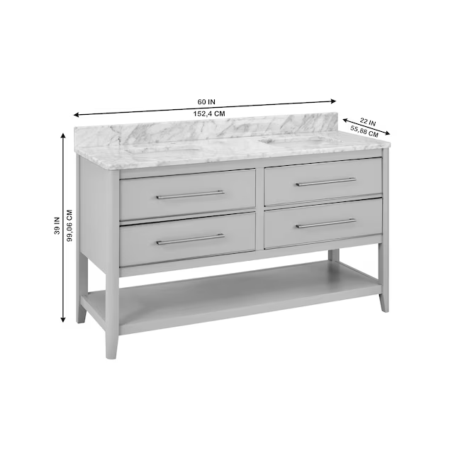 Ellen DeGeneres Lynnmere 60-in Light Gray Undermount Double Sink Bathroom Vanity with Carrara Natural Marble Top, 1549VA-60-242-900-UM, FINAL PRICE: $929.99 + Tax