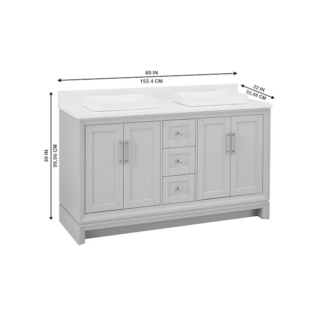 Ellen DeGeneres Anaheim 60-in Light Gray Vanity with Semi-Recessed Engineered Carrara Marble Top, 1580VA-60-242-925-SR, FINAL PRICE: $899.99 + Tax