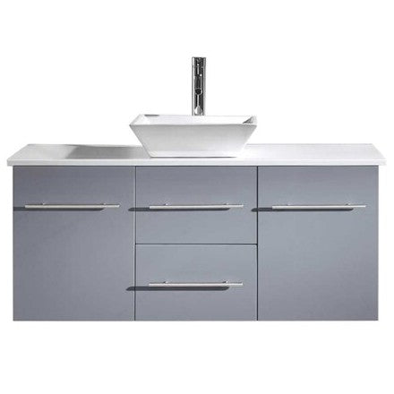 Marsala 48-in Gray Single Sink Floating Bathroom Vanity with White Marble Top and Vessel Sink, MS-420-WM-GR