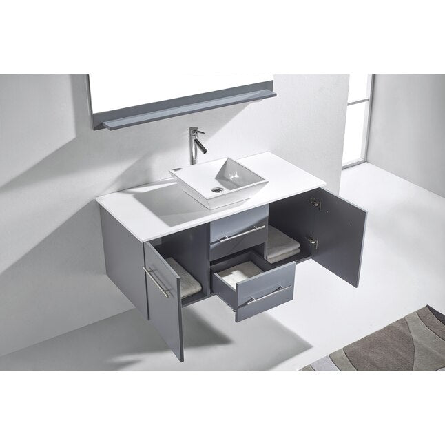 Marsala 48-in Gray Single Sink Floating Bathroom Vanity with White Marble Top and Vessel Sink, MS-420-WM-GR