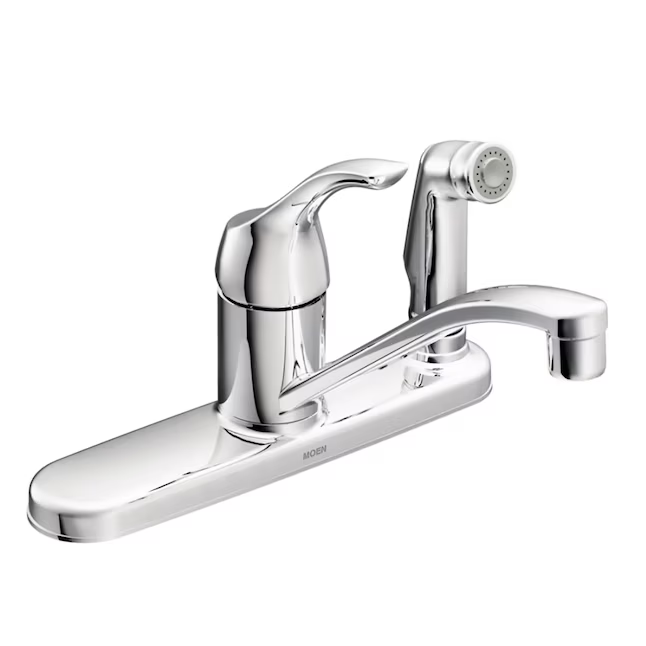 Moen Adler Chrome Single Handle Deck-Mount Handle Commercial/Residential Low-Arc Kitchen Faucet, ( Deck Plate Included ) ( Side Sprayer Included ), CA87554C, 297429 *JR2503