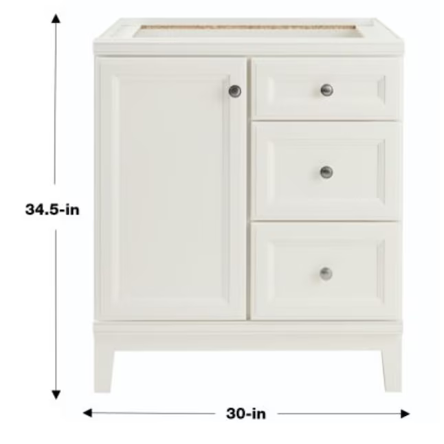 Diamond NOW Calhoun 30-in White Bathroom Vanity Base Cabinet without Top, 39D VSDB30 791573 *HD2409, Retail: $349, FINAL PRICE: $199.99 + TAX