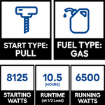 Generac Gas-Powered (49 State) Portable Generator w/COsense 8125 / 6500 -Watt Single Fuel Portable Generator, G0076722 *JR2507, Retail: $899.00, FINAL PRICE: $649.99 + TAX