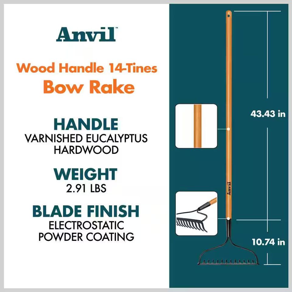 Anvil 47 in. L Wood Handle 14-Tines Garden Bow Rake 77105-943, MSRP: 14.98 - FINAL: