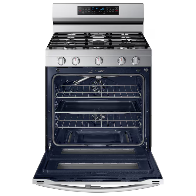 Samsung 30-in 5 burners 3.4-cu. ft / 2.5-cu. ft Self-cleaning Air Fry Convection Freestanding Natural Gas Double Oven Range (Stainless Steel), NX60A6751SS/AA *BD