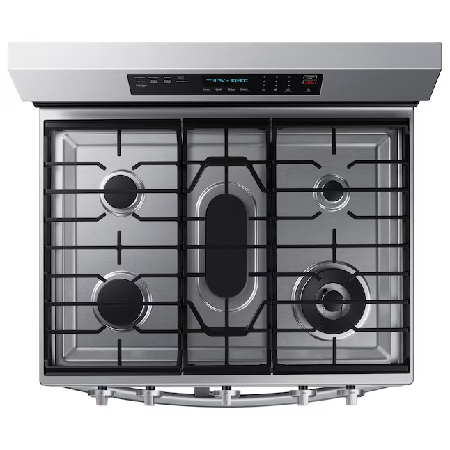 Samsung 30-in 5 burners 3.4-cu. ft / 2.5-cu. ft Self-cleaning Air Fry Convection Freestanding Natural Gas Double Oven Range (Stainless Steel), NX60A6751SS/AA *BD