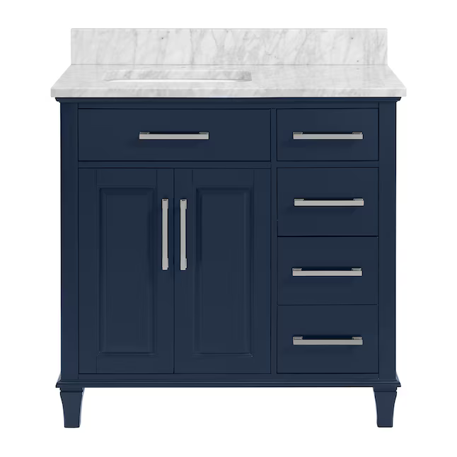 Alpine Reserve Brookview 36-in Royal Navy Undermount Single Sink Bathroom Vanity with Natural Carrara Marble Top, 1789VA-36-323-900-UM, FINAL PRICE: $599.99 + Tax