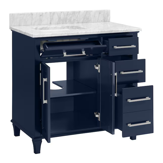 Alpine Reserve Brookview 36-in Royal Navy Undermount Single Sink Bathroom Vanity with Natural Carrara Marble Top, 1789VA-36-323-900-UM, FINAL PRICE: $599.99 + Tax