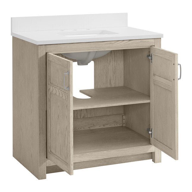 Alpine Reserve Watson 36-in Sandstorm Oak Undermount Single Sink Bathroom Vanity with White Engineered Stone Top, 1954VA-36-279-901-UM, FINAL PRICE: $599.99 + Tax