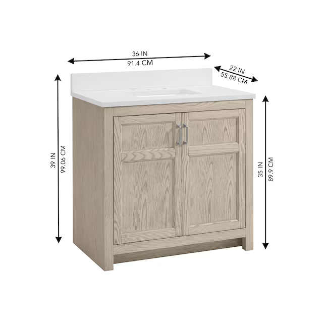 Alpine Reserve Watson 36-in Sandstorm Oak Undermount Single Sink Bathroom Vanity with White Engineered Stone Top, 1954VA-36-279-901-UM, FINAL PRICE: $599.99 + Tax