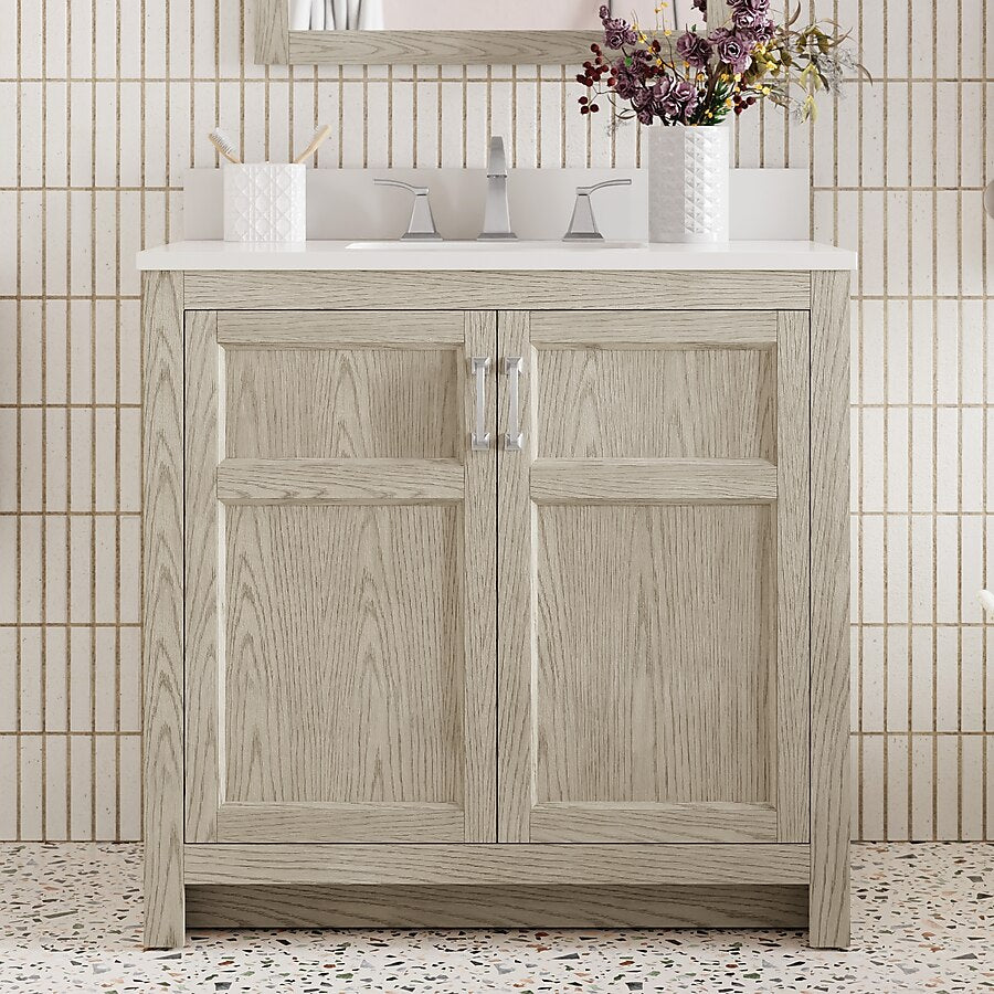 Alpine Reserve Watson 36-in Sandstorm Oak Undermount Single Sink Bathroom Vanity with White Engineered Stone Top, 1954VA-36-279-901-UM, FINAL PRICE: $599.99 + Tax