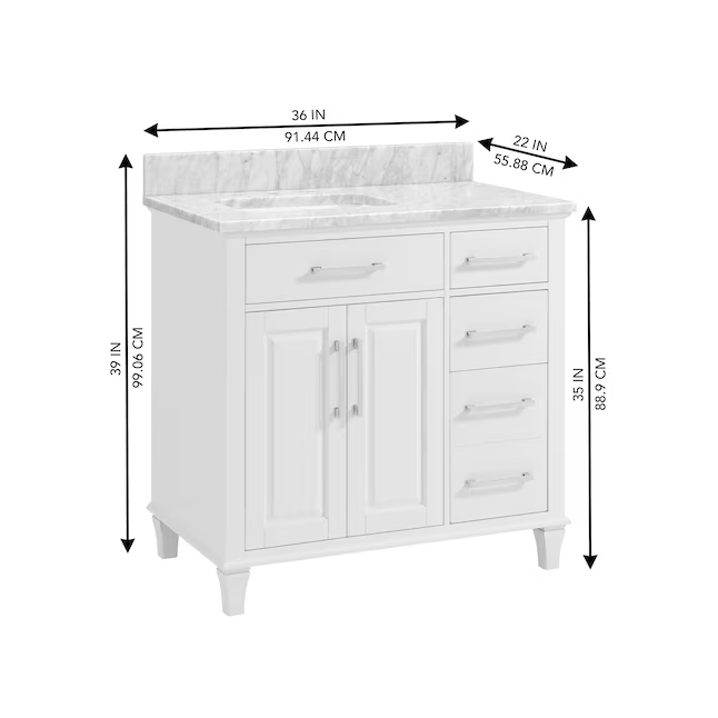Alpine Reserve Brookview 36-in White Oak Undermount Single Sink Bathroom Vanity with Natural Carrara Marble Top, 1789VA-36-201-900-UM, FINAL PRICE: $599.99 + Tax