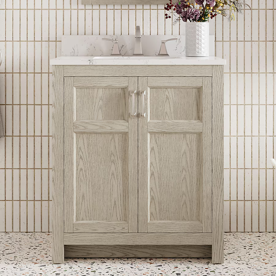 Alpine Reserve Watson 30-in Sandstorm Oak Undermount Single Sink Bathroom Vanity with Natural Carrara Marble Top, 1954VA-30-279-900-UM, FINAL PRICE: $549.99 + Tax