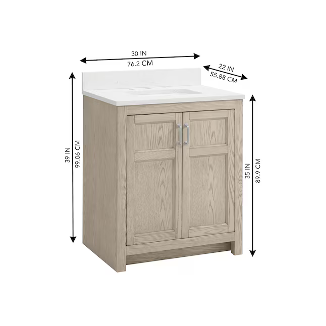 Alpine Reserve Watson 30-in Sandstorm Oak Undermount Single Sink Bathroom Vanity with Natural Carrara Marble Top, 1954VA-30-279-900-UM, FINAL PRICE: $549.99 + Tax