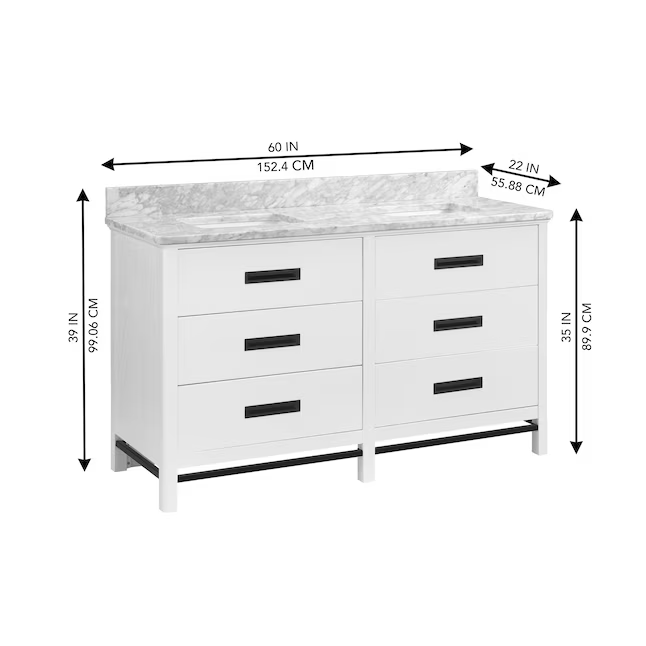Alpine Reserve Larsen 60-in White Oak Vanity with Natural Carrara Marble Top, 1694VA-60-241-900-UM, FINAL PRICE: $999.99 + Tax