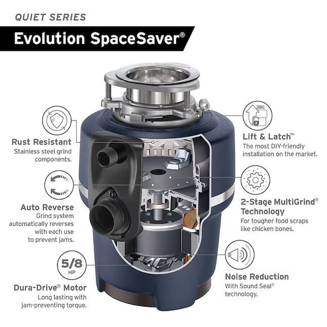 InSinkErator Evolution SpaceSaver 5/8-HP Continuous Feed Noise Insulation Garbage Disposal, SPACE SAVER, *JR2401