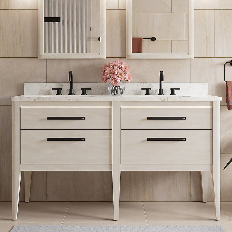 Origin 21 Nova 60-in Cerused Natural Oak Undermount Double Sink Bathroom Vanity with Engineered Calacatta Marble Top, 1688VA-60-274-926-UM, FINAL PRICE: $949.99 + Tax
