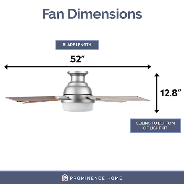 Prominence Home Kyrra 52-in Pewter with Gray Oak/Burnt Coffee Blades LED Indoor Flush Mount Ceiling Fan with Light and Remote (4-Blade)