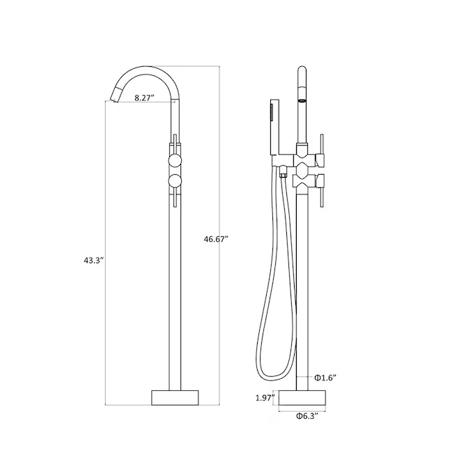 TOPCRAFT Bathtub Faucet 2-handle Freestanding High-Arc with Hand Shower **TRIM ONLY**, FF012BN *HD2403, MSRP: $429.93, Final Price: $179.99 + Tax