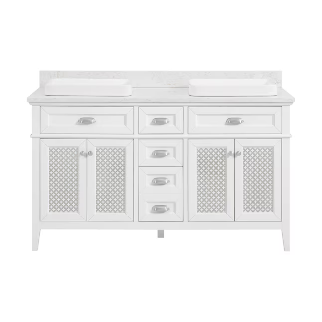 Nicole Curtis Northville 60-in Matte White Oak Vanity with Semi-Recessed Engineered Carrara Marble Top, 1922VA-60-341-925-SR, FINAL PRICE: $799.99 + Tax