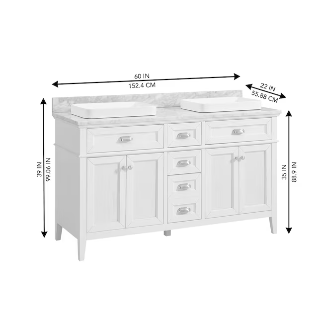 Nicole Curtis Northville 60-in Matte White Oak Semi-Recessed Double Sink Bathroom Vanity with Carrara Natural Marble Top, 1922VA-60-341-900-SR, FINAL PRICE: $1299.99 + Tax