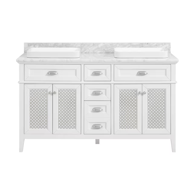Nicole Curtis Northville 60-in Matte White Oak Semi-Recessed Double Sink Bathroom Vanity with Carrara Natural Marble Top, 1922VA-60-341-900-SR, FINAL PRICE: $1299.99 + Tax
