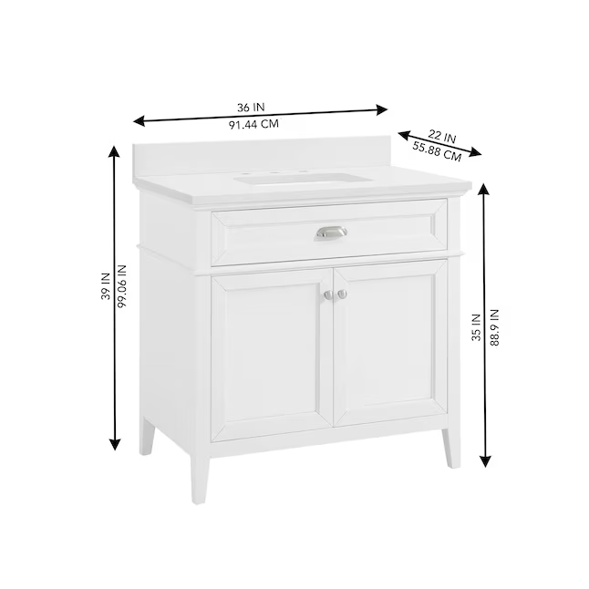 Nicole Curtis Northville 36-in White Oak Vanity with White Engineered Stone Top, 1922VA-36-341-901-UM, FINAL PRICE: $599.99 + Tax