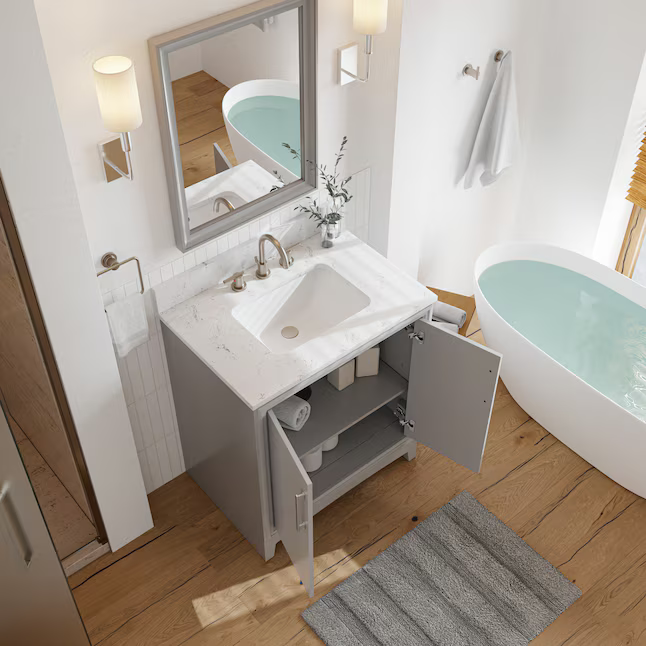 Ellen DeGeneres Norbeck 31-in Light Gray Undermount Single Sink Bathroom Vanity with Carrara Engineered Marble Top, 2342VA-31-242-925-UM, FINAL PRICE: $349.99 + Tax