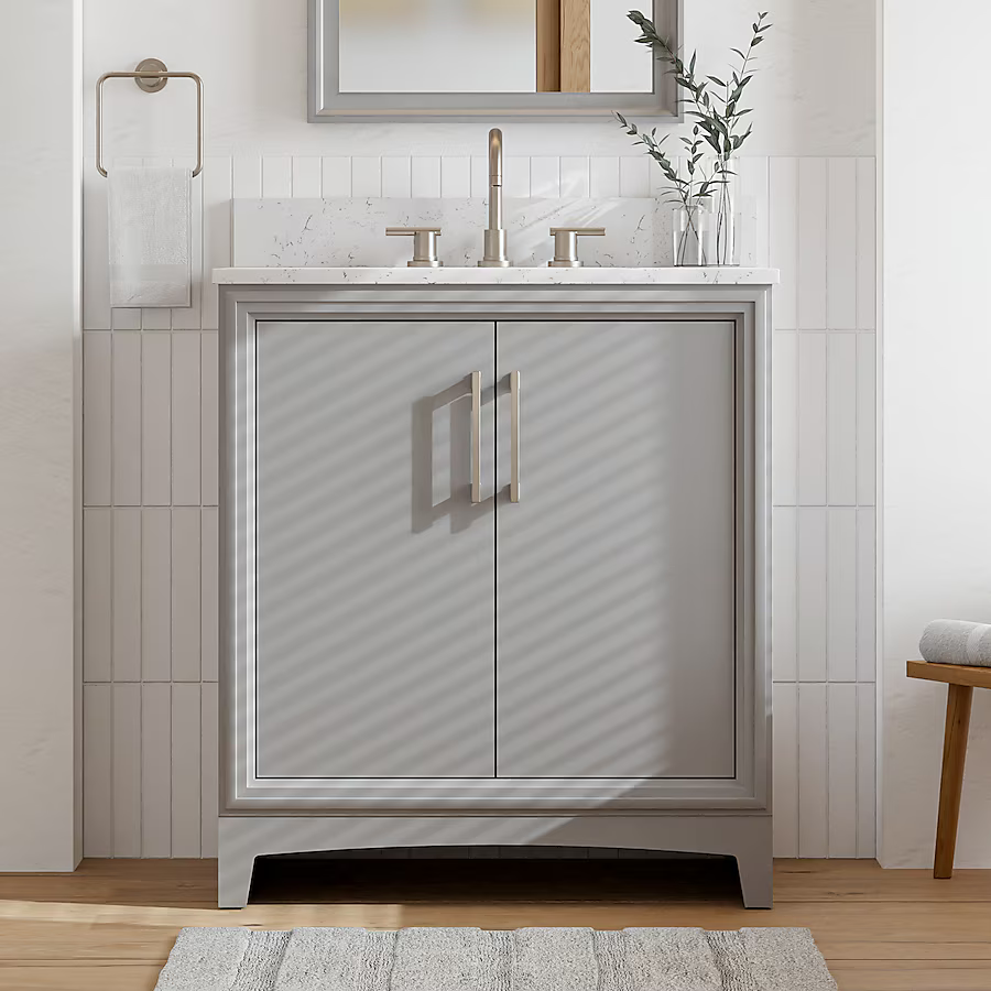 Ellen DeGeneres Norbeck 31-in Light Gray Undermount Single Sink Bathroom Vanity with Carrara Engineered Marble Top, 2342VA-31-242-925-UM, FINAL PRICE: $349.99 + Tax