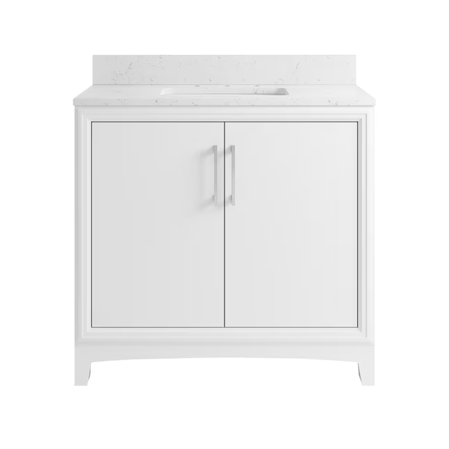 **ASSEMBLY REQUIRED** Ellen DeGeneres Norbeck 37-in White Undermount Single Sink Bathroom Vanity with Carrara Engineered Marble Top, 2342VA-37-201-925-UM, FINAL PRICE: $529.99 + Tax