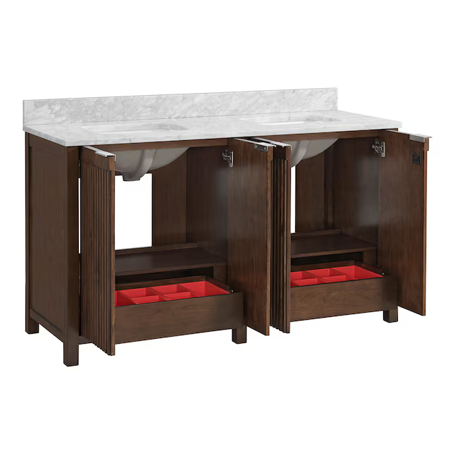 Frank Lloyd Wright USONIA 60-in Cherry Vanity with Natural Carrara Marble Top, 1601VA-60-295-900-UM, FINAL PRICE: $1299.99 + Tax