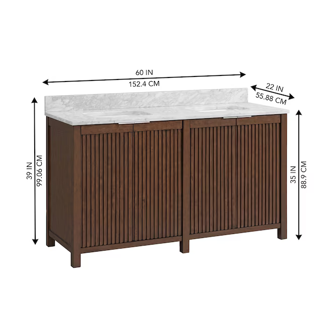 Frank Lloyd Wright USONIA 60-in Cherry Vanity with Natural Carrara Marble Top, 1601VA-60-295-900-UM, FINAL PRICE: $1299.99 + Tax
