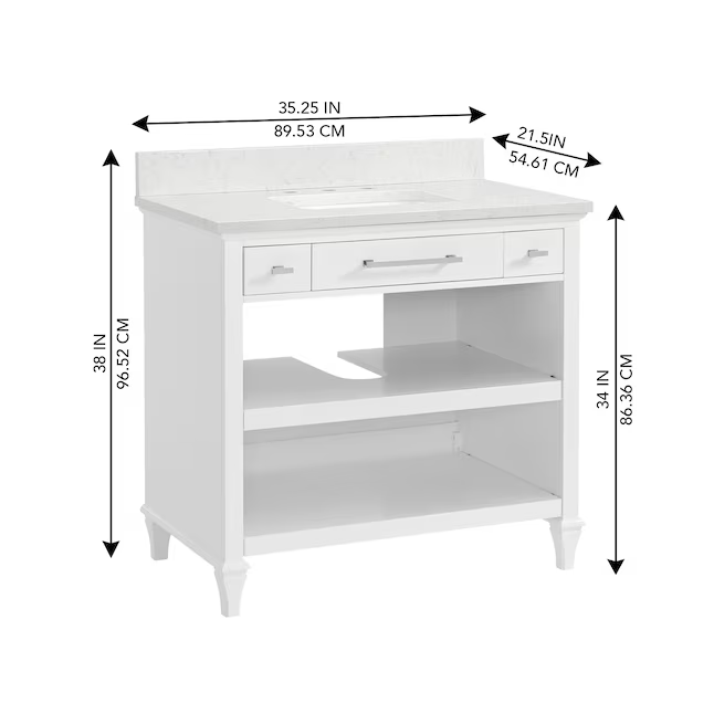 Alpine Reserve Brookview ADA 36-in White Undermount Single sink Bathroom Vanity with Carrara Engineered marble Top, 1789VADA-36-201-925-UM, FINAL PRICE: $549.99 + Tax