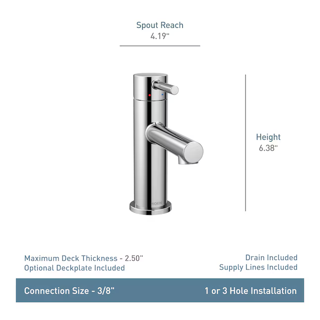 Moen Align Brushed Nickel Single hole 1-handle WaterSense Low-arc Residential Handle Bathroom Sink Faucet with Drain with Deck Plate, 6190BN, 2623979 *JR2503