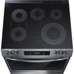 Frigidaire Gallery 30-in Glass Top 5 burners 6.2-cu ft Air Fry Convection Oven Slide-In Electric Range (Smudge-Proof Black Stainless Steel), GCFE3060BD *HD2505, Retail: $2,099.00, FINAL PRICE: $999.99 + TAX