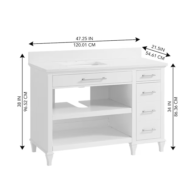 Alpine Reserve Brookview 48-in White ADA Vanity with White Engineered Stone Top, 1789VADA-48-201-901-UM, FINAL PRICE: $599.99 + Tax