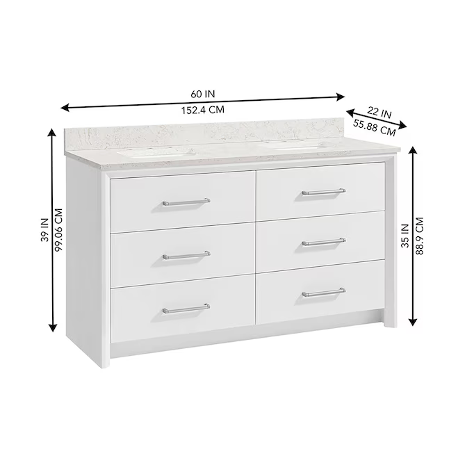 Greentouch Home Knowell 60-in White Oak Semi-Recessed Double Sink Bathroom Vanity with Engineered Carrara Marble Top, 1883VA-60-241-925-SR, FINAL PRICE: $1299.99 + Tax