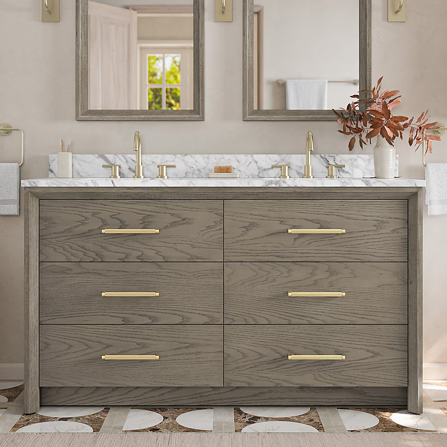 Greentouch Home Knowell 60-in Rustic Taupe Oak Vanity with Engineered Carrara Marble Top, 1883VA-60-267-925-UM, FINAL PRICE: $899.99 + Tax